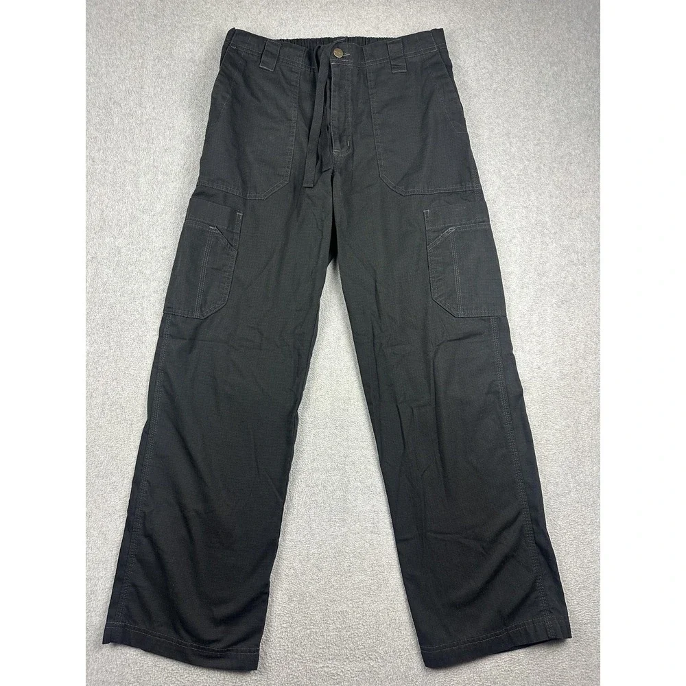Carhartt Pants Mens Small 30x30 Scrubs Black Cargo Elastic Waist Canvas Workwear